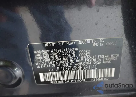 2011 Subaru Impreza 2.5I Premium из США, поврежденный, VIN JF1GE6B68BH520140